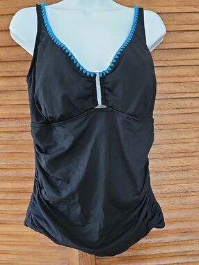 Liz Claiborne Black Swim Top with Blue Accent